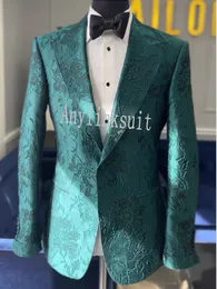 Real Picture Groom Tuxedos Green Paisley Shawl Collar Bestman Blazer Suits de boda para hombres Vestido de graduación H: 879