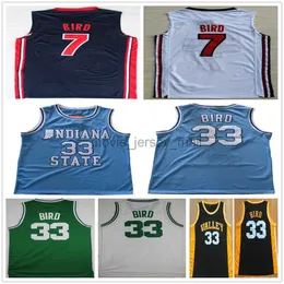 NCAA Vintage Indiana State Sycamores College Basketbol Formaları Bird #33 Jersey Nation Team Larry #7 Bebek Mavi Black Valley Lisesi