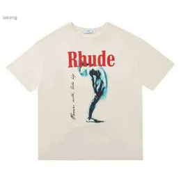 Mens Rhude T Shirt Leopard Letter Print Doodle High Street Top Tees Män kvinnor Casual Loose T-shirt Streetwearw44e