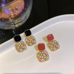 Black Crystal Square Elinings بيان أزياء أزياء Rhinestone عتيقة الأقراط