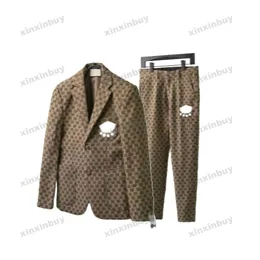 Xinxinbuy Men designer jacka rockar 23ss khaki paris dubbel bokstav jacquard tyg sätter långärmad bomullskvinnor svart vit khaki xs-3xl