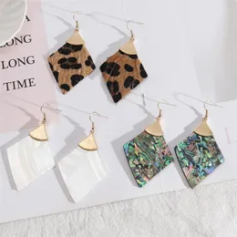 Dangle Earrings Rhombus Shape Abalone Shell Paper Leopard Leather Gold Color Brincos Pendientes Fashion Brand Jewelry Women