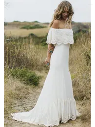 ウェディングドレスボヘミアンドレスオフショルダー半袖レースアップリケboho bridal gowns mermaid vestidos de noiva 2023春