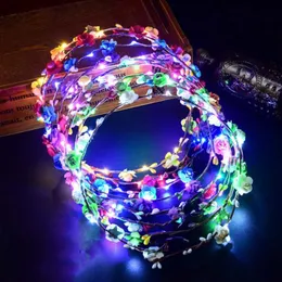 Świecący girlanda przyjęcie ślubne Korona Kwiat Opaska LED LED Świąteczne Neon Dekoracja wieńca Luminous Hair Garlands Fryzjen Ffll