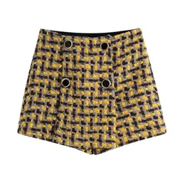 Kvinnors shorts blsqr hög midja kvinnor dubbelbröst pläd mode kjolar kvinnliga vintage chic casual byxor lady 2023