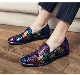 Leather New Formal Casual Summer Breathable Men's Shoes Pointed Bridegroom Wedding Printed Overshoe Men Loafers 38-46