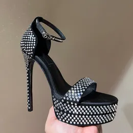 Sandali AEVITAS di lusso piattaforma impermeabile tacco alto personalizzato Design passerella in pelle 16CM Tacco alto e doppio cinturino alla caviglia decorato con strass 35-42