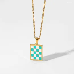 Chains Arrival 18k Gold Plated Stainless Steel Party Jewelry Square Chess Plaid Pendant Necklace For WomenChains