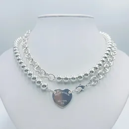 100% 925 серебряного серебряного подвесного ожерелья для ожерелья, в форме яйца в форме яйца, изящные ожерелья бренда с бисером для женщин-дизайнерские ювелирные изделия Tiff Sirewery Gift с сумкой