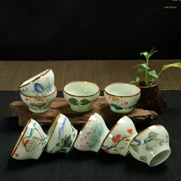 컵 접시 셀 라돈 찻잔 손으로 그린 ​​고급 kiln kiln kuyi 컵 연꽃 패턴 사무실 9pcs/set--