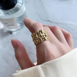 حلقات الكتلة Shanice S925 Sterling Silver Open Ring Ring Bamboo مضفر مصنوعة من الزخرفة باليد الإناث التصميم البسيط