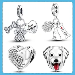 925 Silver Fit Pandora Original Charms Diy Pendant Women Armband Pärlor Dog Collection Charms Golden Retriever Bone Footprint Doggy