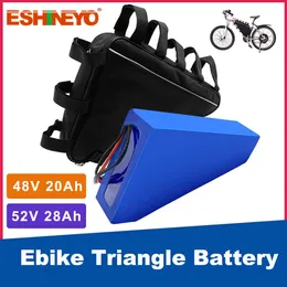 전기 ebike 삼각형 배터리 팩 리튬 배터리 48V 20AH 52V 28AH 대용량 산악 자전거 모터 파워 수정