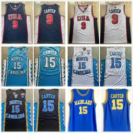 NCAA Mainland High School College Basketball Jersys Vince 15 Carter Vintage 2000 USA Mens NCAA North Carolina Tar Heels 저지 셔츠 크기 S-XXL