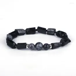 Strand Natutal Rough Black Tourmaline Grey Labradorite Semi Stone Bead Charm Unisex Healing Energy Armband för Man Women