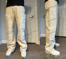 xinxinbuy Мужские и женские дизайнерские брюки Джинсовая жаккардовая ткань с тиснением и буквами Весна-лето хлопок Повседневные брюки с буквами цвета хаки Серый абрикосовый черный M-2XL
