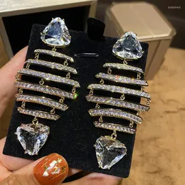 Dangle Earrings Luxury Exaggerate Fish Bone Shape Cubic Zirconia Drop For Women Big Crystal Wedding Party Fashion Jewelry Gift
