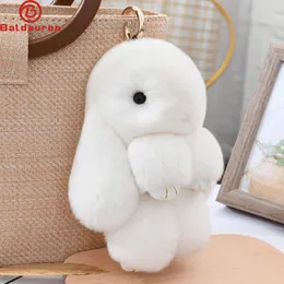 حلقات رئيسية ثلاث موديل 100 طبيعية Rex Rabbit Fur Cute Fluffy Bunny Chain Chains Real Bag Toys Doll Ring Ring Pendant 230320