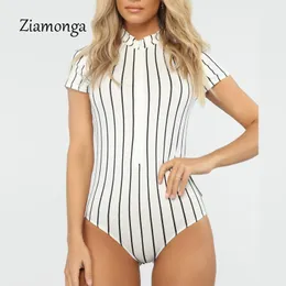 حللا للسيدات Ziamonga 2023 zip الأمامية المخططة bodysuit نساء الصيف القصيرة الجسدية السراويل القصيرة playsuit