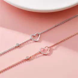 Pendant Necklaces Sole Memory Double Layer Sweet Romantic Gift Heart Silver Color Clavicle Chain Female Necklace SNE547