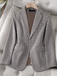 女性のスーツブレザー秋冬の黒茶色の縞模様の女性フォーマルブレザーレディース女性スリムシングルボタンビジネスワークウェアジャケット230320