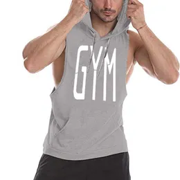 Tampas masculinas 2021 Hot Mens SCLE Capuzes de fitness Fitness Bodybuilding Sleeveless Gym Tank Top V Z0320