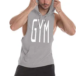 Männer Tank Tops 2021 Hot Mens scle Hoodies Fitness Bodybuilding Ärmel Gym Tank Top V Z0320