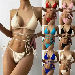 Conjunto de biquínis 2022 sexy biquíni multicolorido brasileiro tanga banho feminino bandagem sólida maiô micro beachwear maiô verão conjunto de biquíni p230316