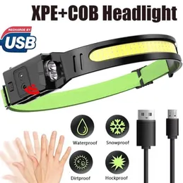 New USB Rechargeable Running Headlamp 6 mode super bright Motion Sensor LED Headlight infrared Induction LED Silicone Cycling Bike Headlamps Waterproof COB lights