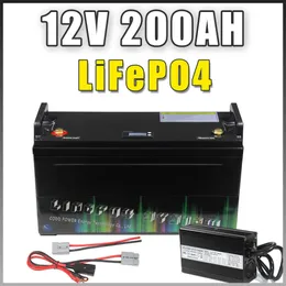 12V 100AH ​​150AH 200AH LIFEPO4 BATTERY BLUETOOTH BMS LCD IP68 Vattentät RV -båtgaffeltruck Solarpanellagring 14.6V Laddare