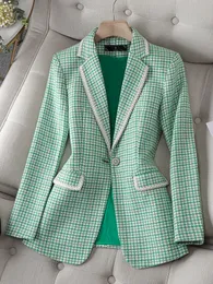 Women's Suits Blazers Green Apricot Black Plaid Ladies Formal Blazer Coat Women Female Long Sleeve Single Button Business Work Wear Jacket For Winter 230320