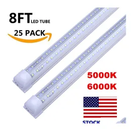 LED Tüpler 5000K 6000K 8ft Bağlanabilir T8 Entegre Soğutucu Kapı Işığı 8 Feot Vshaped Çift Taraflı Mağaza Fikstür Depo Damla Teslimat L DHKJE