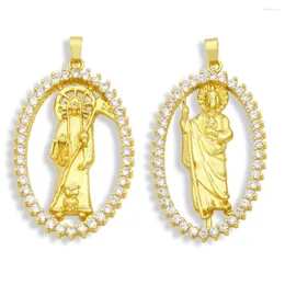 Colares pendentes Big Copper Santa Muerte Pingents for Techlace Making Cz Genuine Gold Plated San Judas Tadeo Jewelry Achings PDTA557