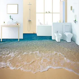 Wallpapers Custom 3D Beach Sea Water Living Room Bedroom Bathroom Floor Mural Paintings Self-adhesive Wallpaper Home Decor De Parede