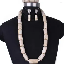 Halsband örhängen set 4ujewelry 13-23mm naturvita korallpärlor 34 tum afrikanska smycken traditionella kvinnor