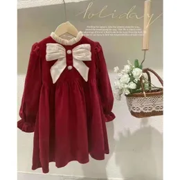 Mädchenkleider Goldenes Samtkleid für Mädchen Mode großer Bogen Kinder Mädchen Geburtstag Elegante Kleider Niedliche Baby-Kinderkleidung Vestidos 4-14T 230320