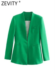 Women's Suits Blazers Zevity Women Elegant Candy Color V Neck Slim Blazer Coat Office Lady Chic Long Sleeve Business Suits Veste Femme Tops CT100 230320