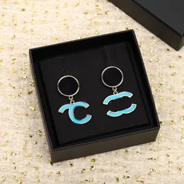 2023 Luxury quality Charm drop earring with black and blue color enamel in 18k gold plated have box stamp round Shape design PS7627A