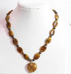 Catene Gioielli Naturale 13x18mm Ovale Tiger Eye Gems Pietra 25mm Collana con ciondolo a cuore 18''