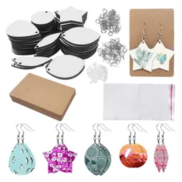 Key Rings 50x Teardrop Star Heart Leaves Heat Transfer Earring Sublimation Blank with Hook Card Jump Ring for Girl 230320