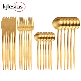 Dinnerware Sets 24pcs Gold Stainless Steel Tableware Knife Fork Spoon Flatware Cutlery Bright light 230320