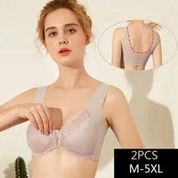 Sütyen 2pcs Seksi Ön Clre Bralette Dantel Plus Boyut Bra Push Yukarı İç Çamaşırı Üst M5XL Dikişsiz Brassiere Kadın İç Çamaşırı 230317