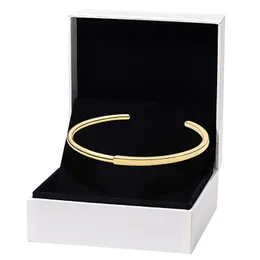 Gold plated I-D Cuff Open Bangle Bracelets for Pandora 925 Sterling Silver Wedding Party Jewelry For Women Girlfriend Gift designer Bracelet Set with Original BOX