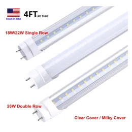 Led Tubes 4 Ft T8 Light 4Feet 18W 22W 28W Linear Tube G13 Bipin Shop Lighting Bb Lamp Clear Er 5000K 6000K Ballast Removed Dual Ende Dhwfp