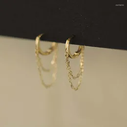 Hoop Earrings CMajor 9K Solid Gold Earring Retro Fashion Temperament Double Chain Tassel Elegant Minimal Simple Gift For Women