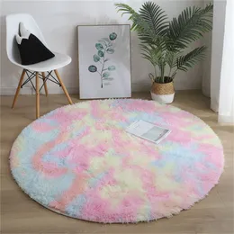 Carpet Rainbow Fluffy Round Rug Carpets Living Room Decor Faux Fur s Kids Long Plush s for Bedroom Shaggy Modern Mats 230320