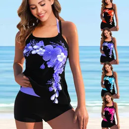 Yüzme Giyim Kadınlar Çiçek Baskı İki Parçalı Mayo Seksi Tankini Kadın Monokini Yaz Artı Boyut Boy Beach Wating Suits Mayo 230317
