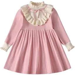 Vestidos de niña Vestido de lana de punto de manga larga para niños Vestido de punto para niñas primavera y otoño falda de princesa cosida con volantes para bebés 230320