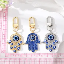 Evil Eye Hamsa Hand Keychain Key Ring For Women Men Hollow Fatima Hand Blue Eye Bag Car Key Accessories