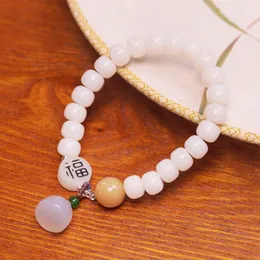 Strand Beaded Strands Natural Bodhi Child Bracelet Female Niche Design White Root Buddha Beads Rosary Chalcedony Lotus Pod BraceletBeaded